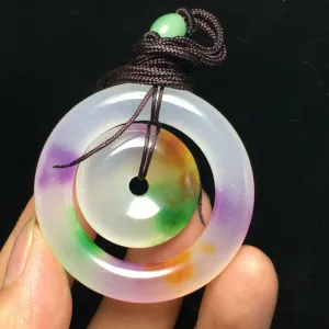 10% OFF- Certified Natural Icy Multi-Color Emerald A*Jade HandCarved Lucky Safety Pendant