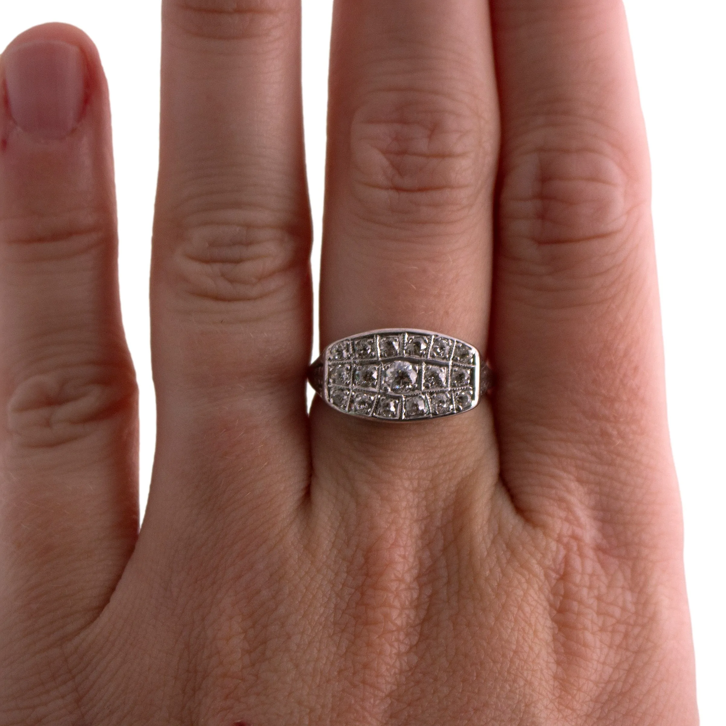 14K White Gold Diamond and Filigree 3 Row Ring