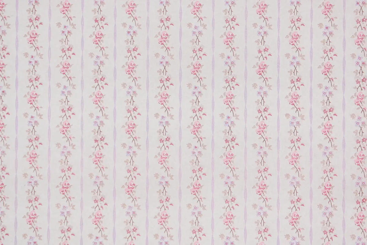 1960s Floral Stripe Vintage Wallpaper