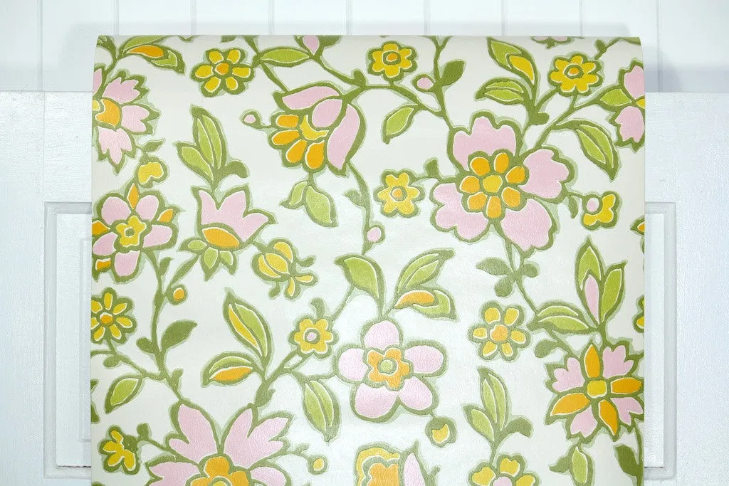 1970s Floral Vintage Wallpaper