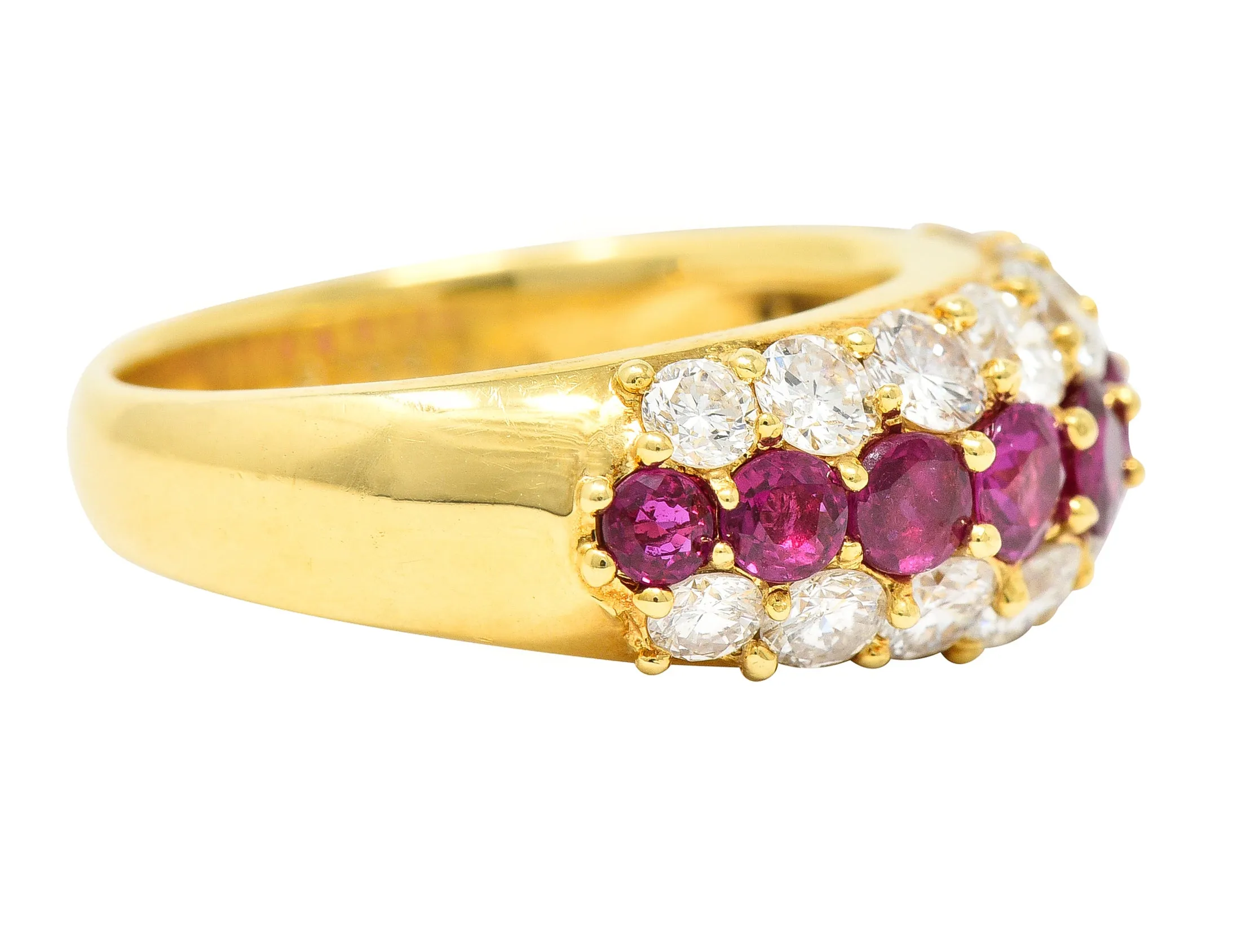 1980's 3.03 CTW Diamond Ruby 18 Karat Yellow Gold Vintage Band Ring