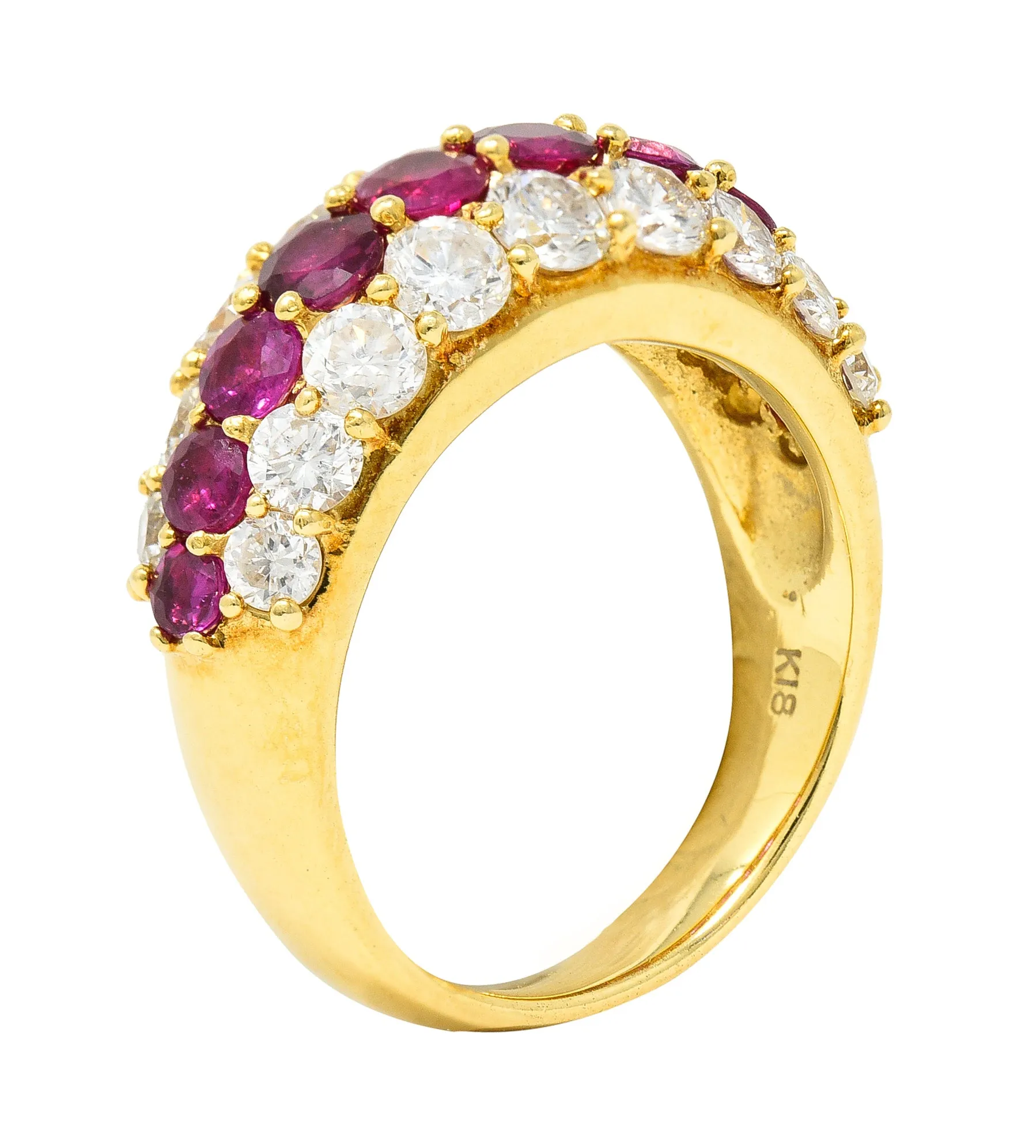 1980's 3.03 CTW Diamond Ruby 18 Karat Yellow Gold Vintage Band Ring