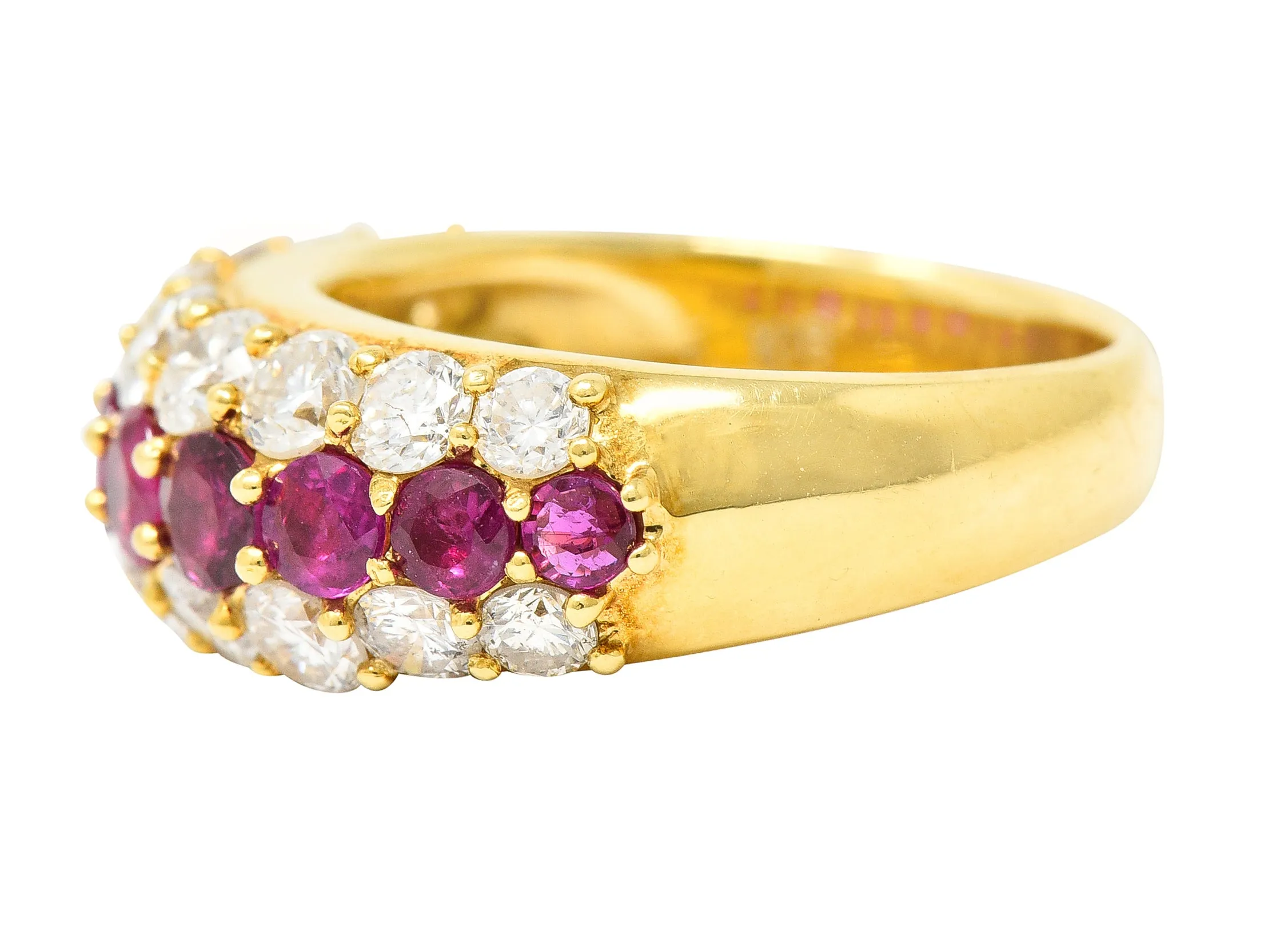 1980's 3.03 CTW Diamond Ruby 18 Karat Yellow Gold Vintage Band Ring