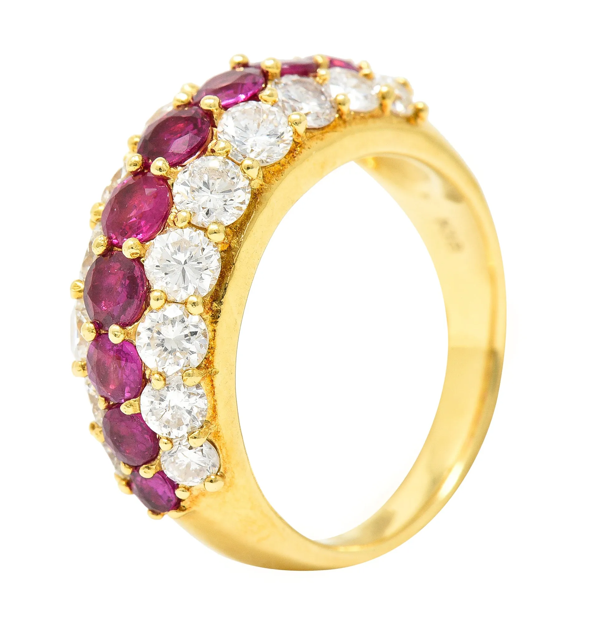 1980's 3.03 CTW Diamond Ruby 18 Karat Yellow Gold Vintage Band Ring
