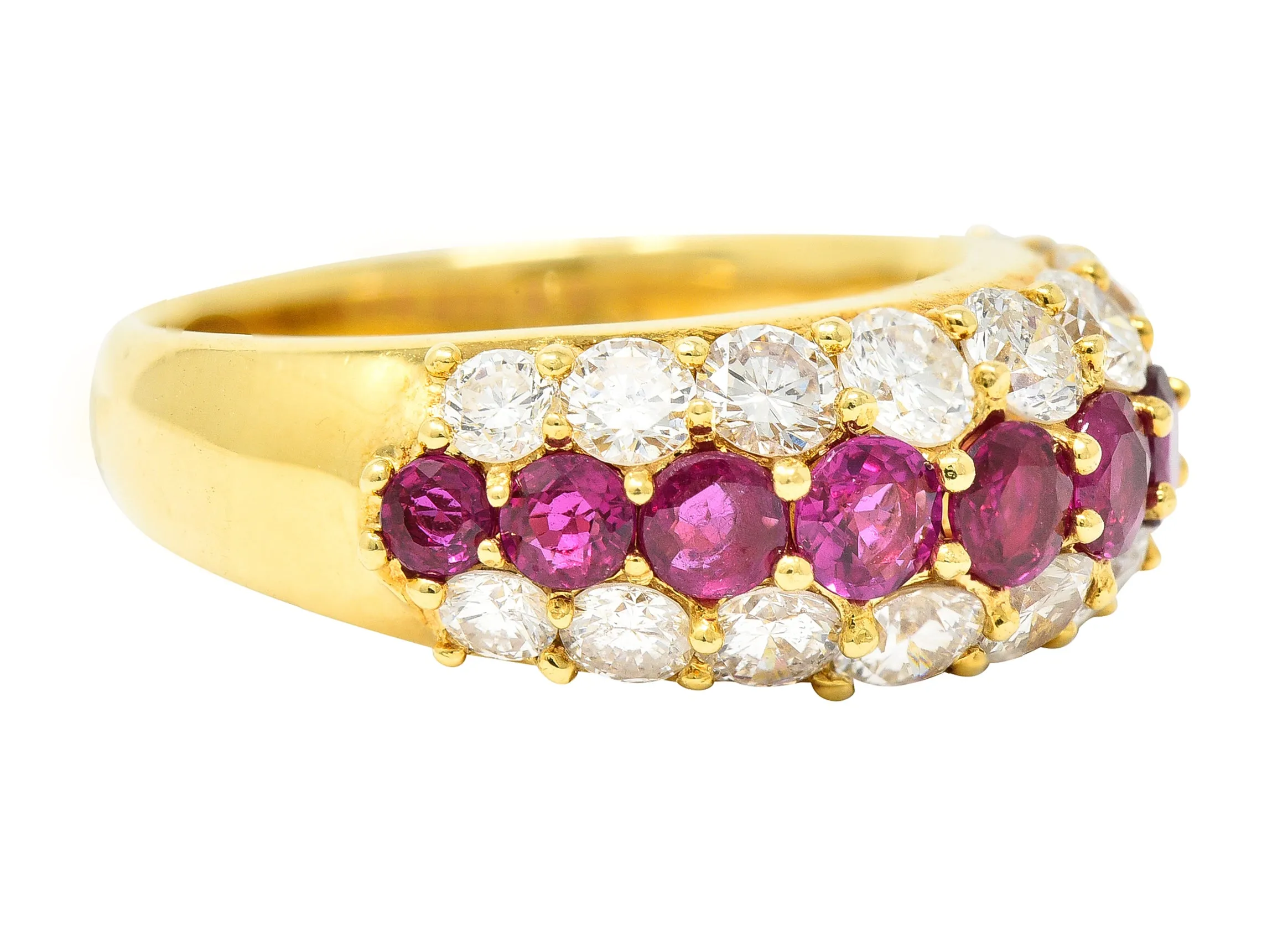 1980's 3.03 CTW Diamond Ruby 18 Karat Yellow Gold Vintage Band Ring
