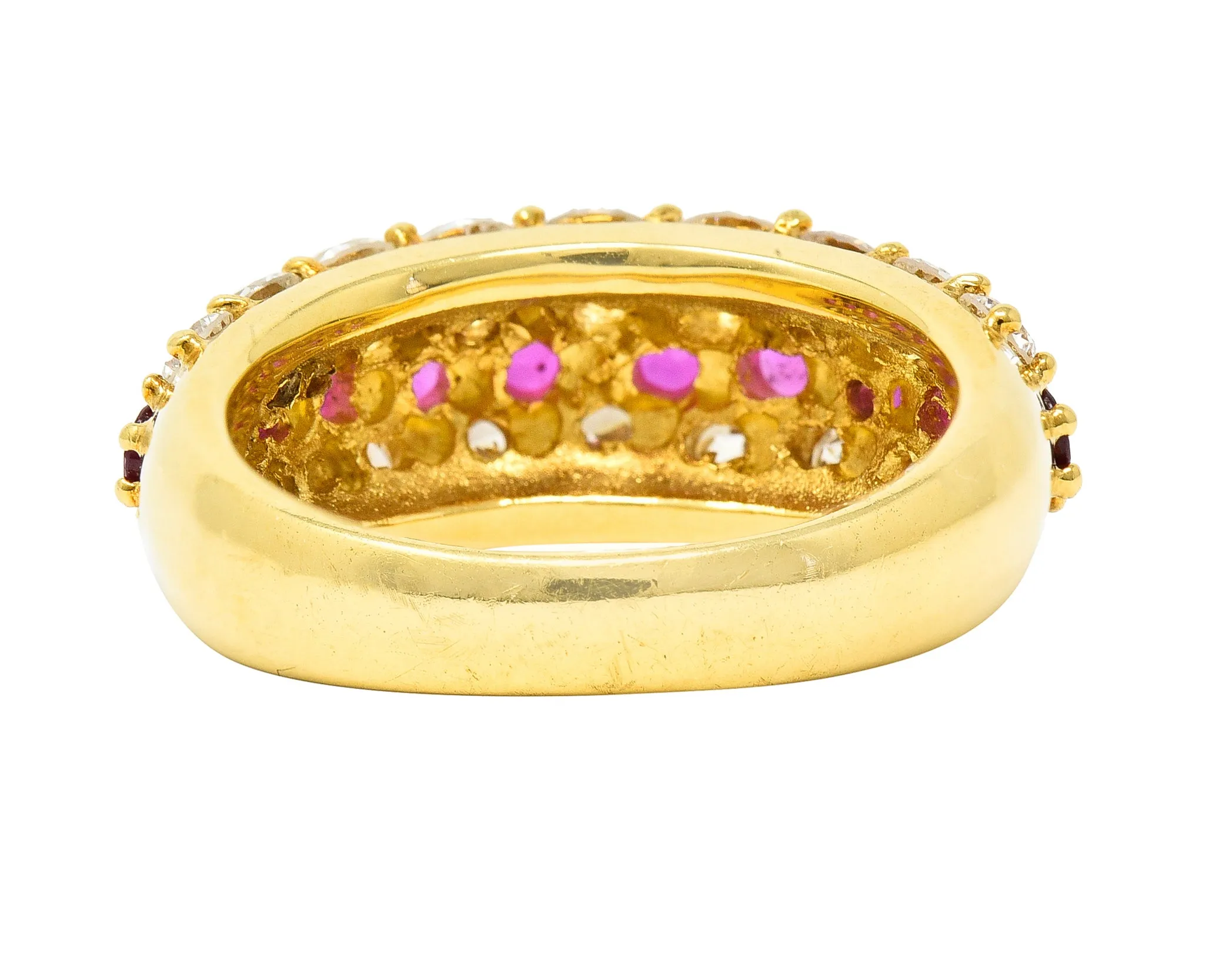 1980's 3.03 CTW Diamond Ruby 18 Karat Yellow Gold Vintage Band Ring