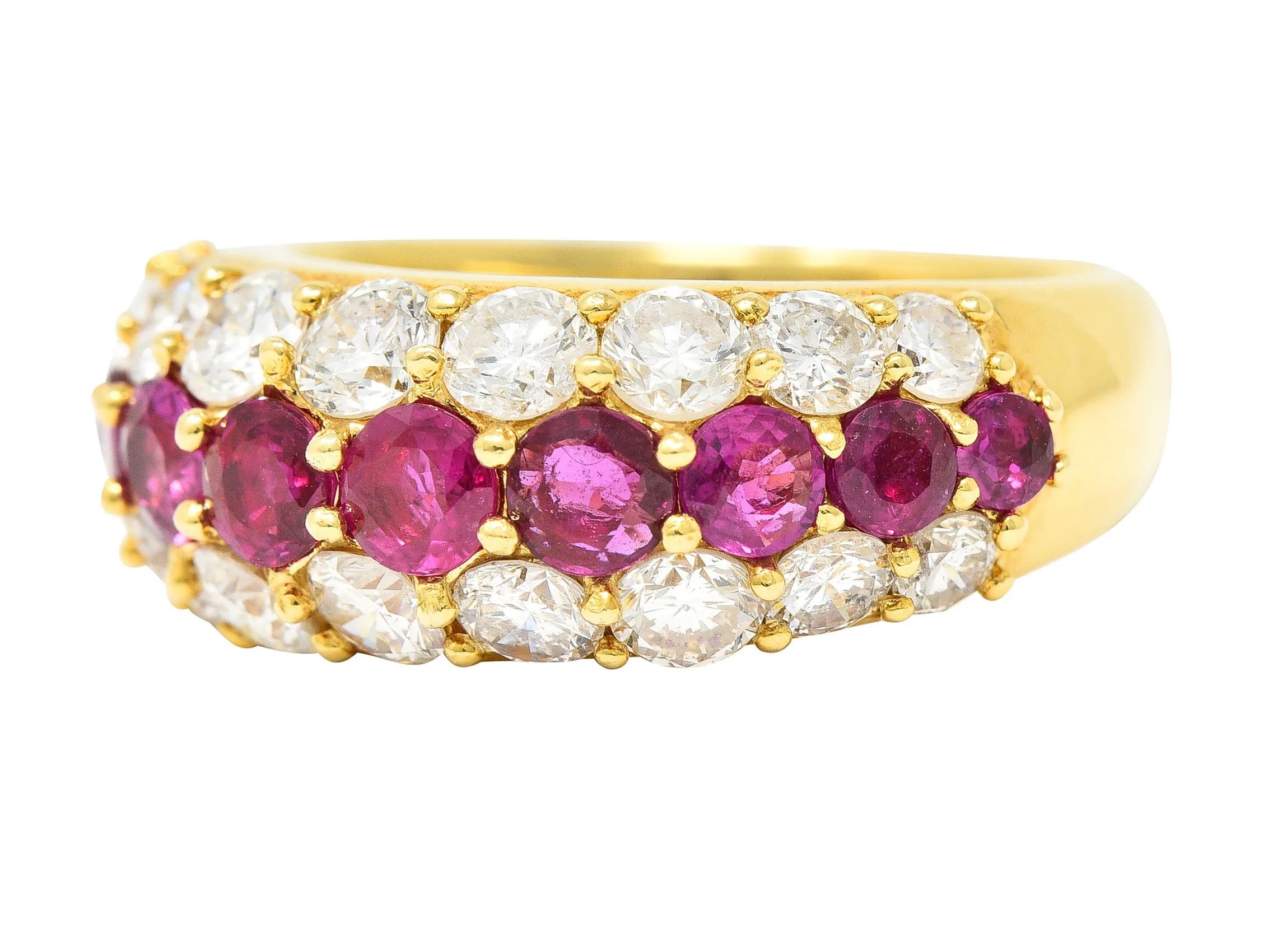 1980's 3.03 CTW Diamond Ruby 18 Karat Yellow Gold Vintage Band Ring