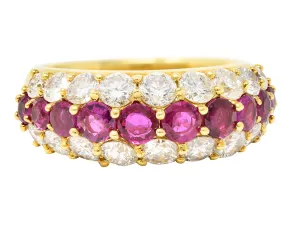 1980's 3.03 CTW Diamond Ruby 18 Karat Yellow Gold Vintage Band Ring