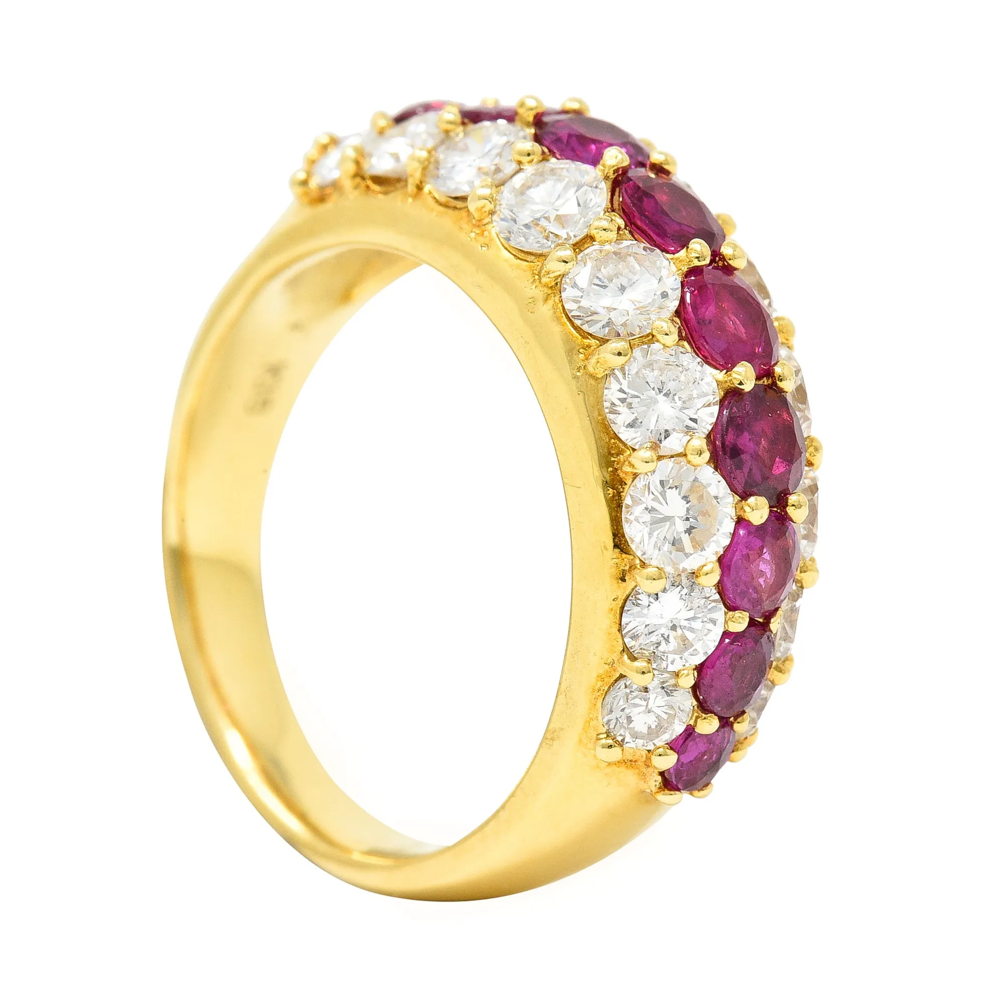 1980's 3.03 CTW Diamond Ruby 18 Karat Yellow Gold Vintage Band Ring