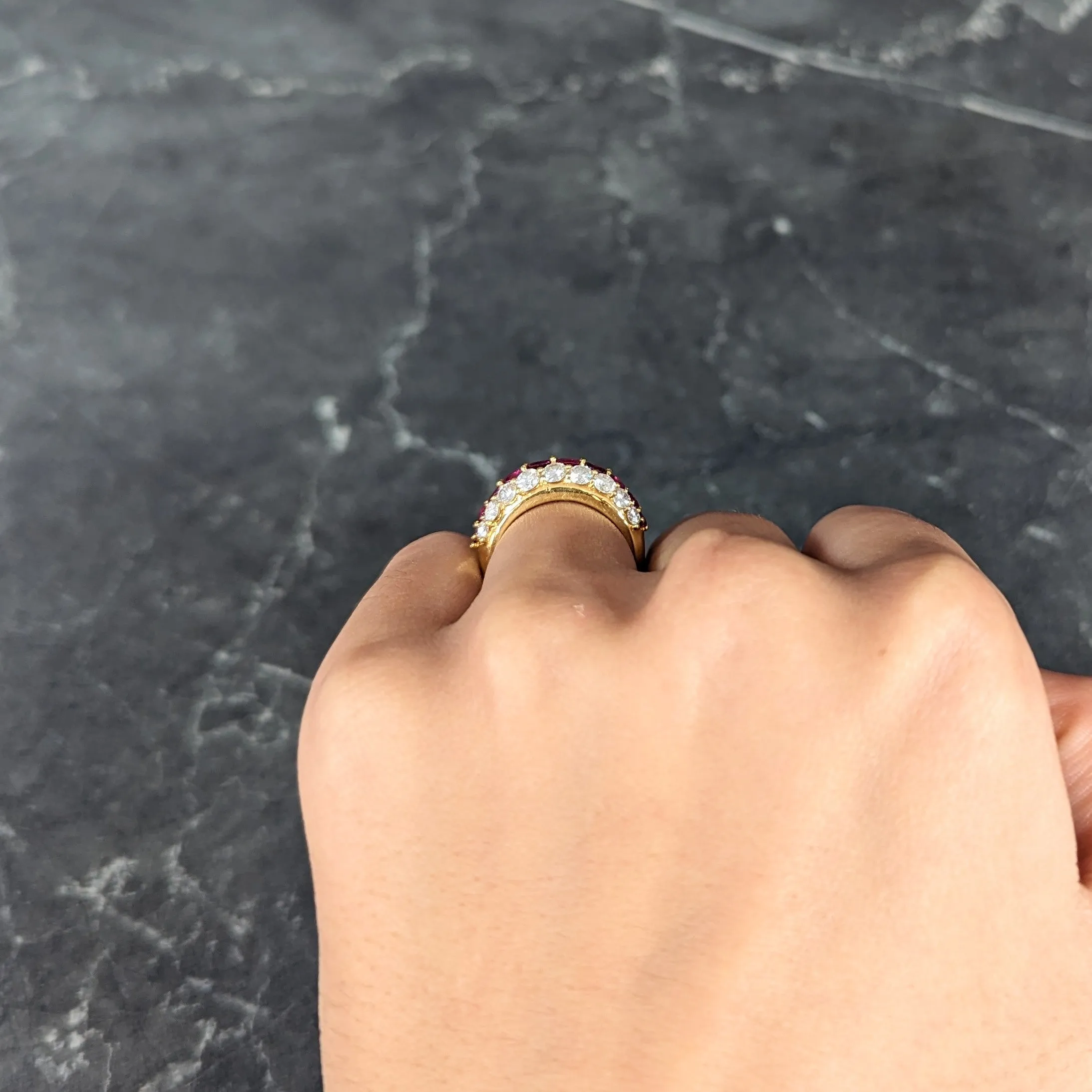 1980's 3.03 CTW Diamond Ruby 18 Karat Yellow Gold Vintage Band Ring