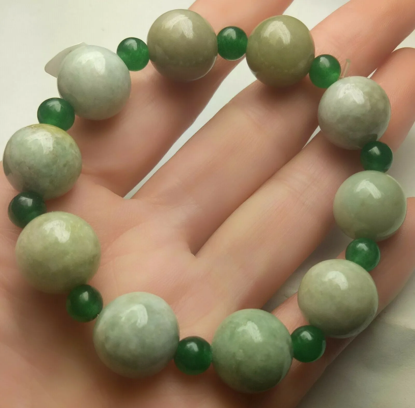 55-63mm Certified Natural Jadeite Emerald A Jade Carved 12mm Beads Stretchy-Bracelet A6416 with Gift Box