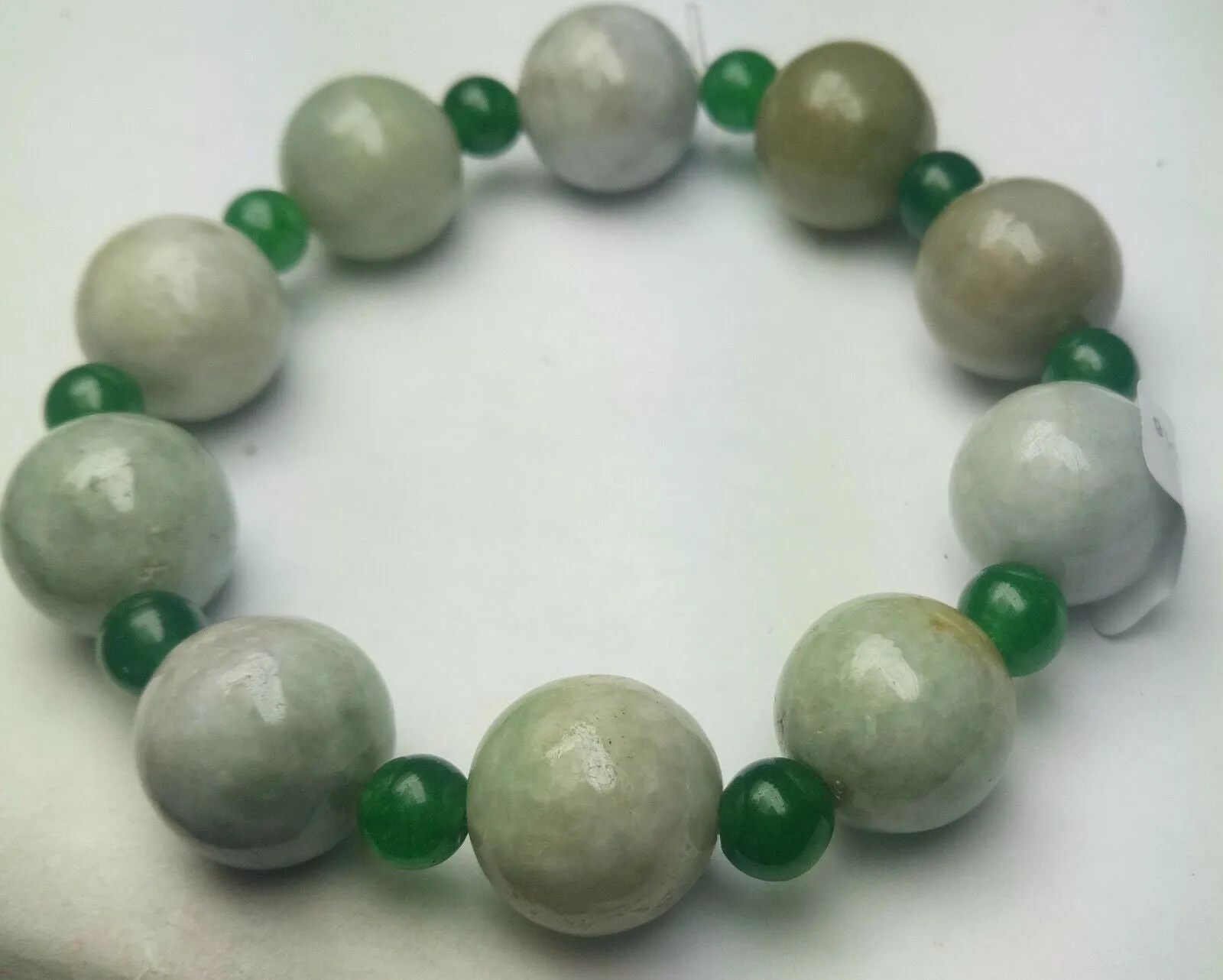55-63mm Certified Natural Jadeite Emerald A Jade Carved 12mm Beads Stretchy-Bracelet A6416 with Gift Box