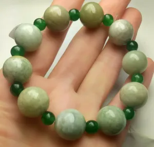 55-63mm Certified Natural Jadeite Emerald A Jade Carved 12mm Beads Stretchy-Bracelet A6416 with Gift Box