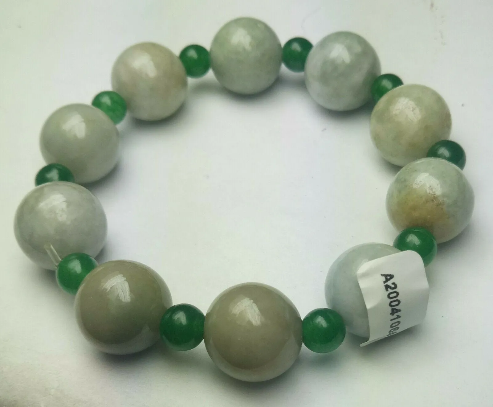 55-63mm Certified Natural Jadeite Emerald A Jade Carved 12mm Beads Stretchy-Bracelet A6416 with Gift Box