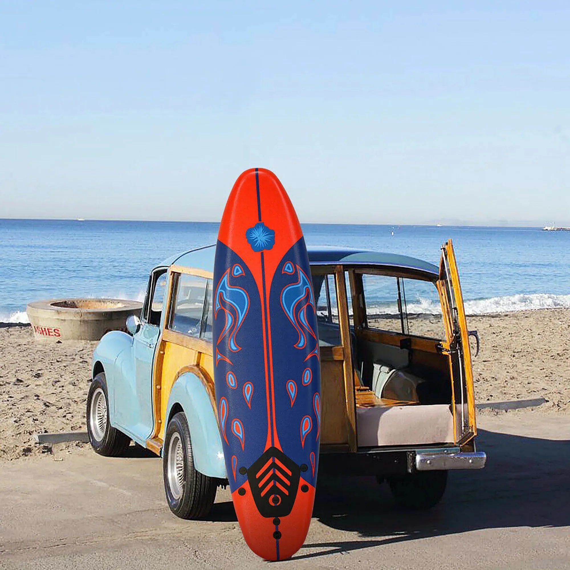 6' Surfboard Foamie Body Surfing Board W/3 Fins & Leash for Kids Adults Red