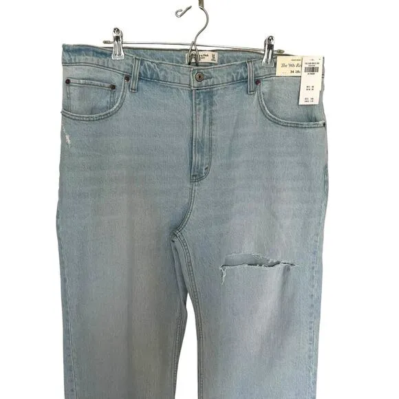 Abercrombie &amp; Fitch Women's 90s Relaxed Distressed Jeans Light Wash 18 Short