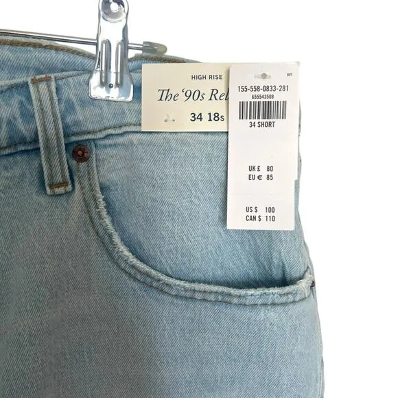 Abercrombie &amp; Fitch Women's 90s Relaxed Distressed Jeans Light Wash 18 Short