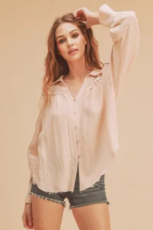 Aemi   Co Raw Hem Button Down Raglan Sleeve Shirt