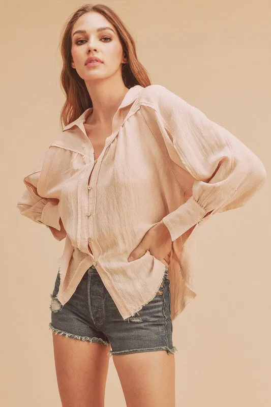 Aemi   Co Raw Hem Button Down Raglan Sleeve Shirt