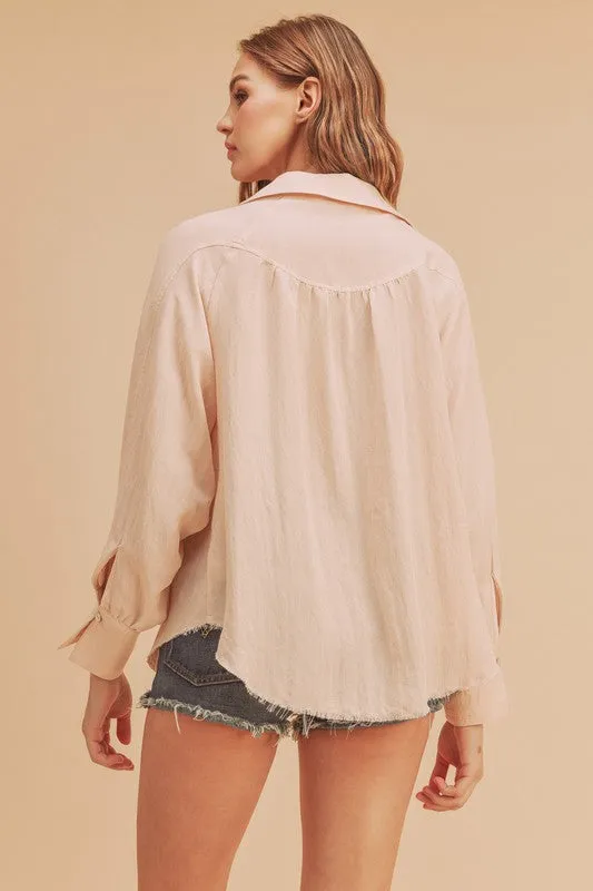 Aemi   Co Raw Hem Button Down Raglan Sleeve Shirt