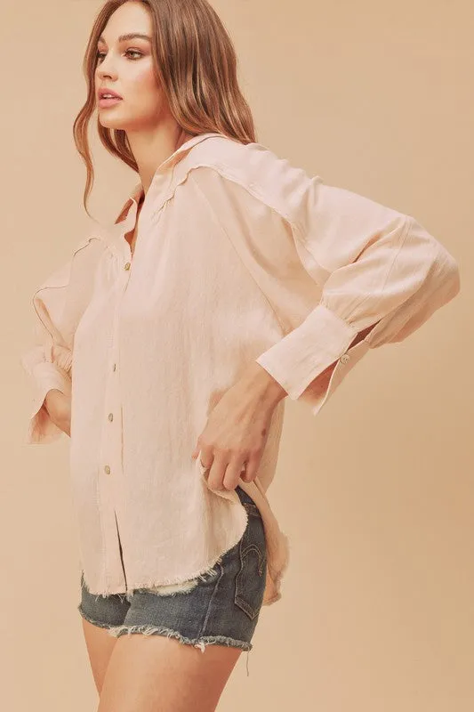 Aemi   Co Raw Hem Button Down Raglan Sleeve Shirt