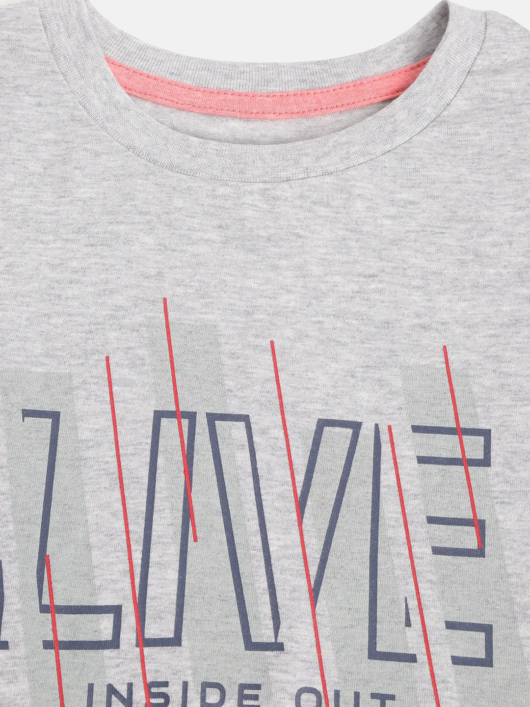 Alcis Boys Grey Melange Printed Round Neck T-shirt