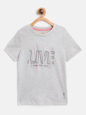Alcis Boys Grey Melange Printed Round Neck T-shirt