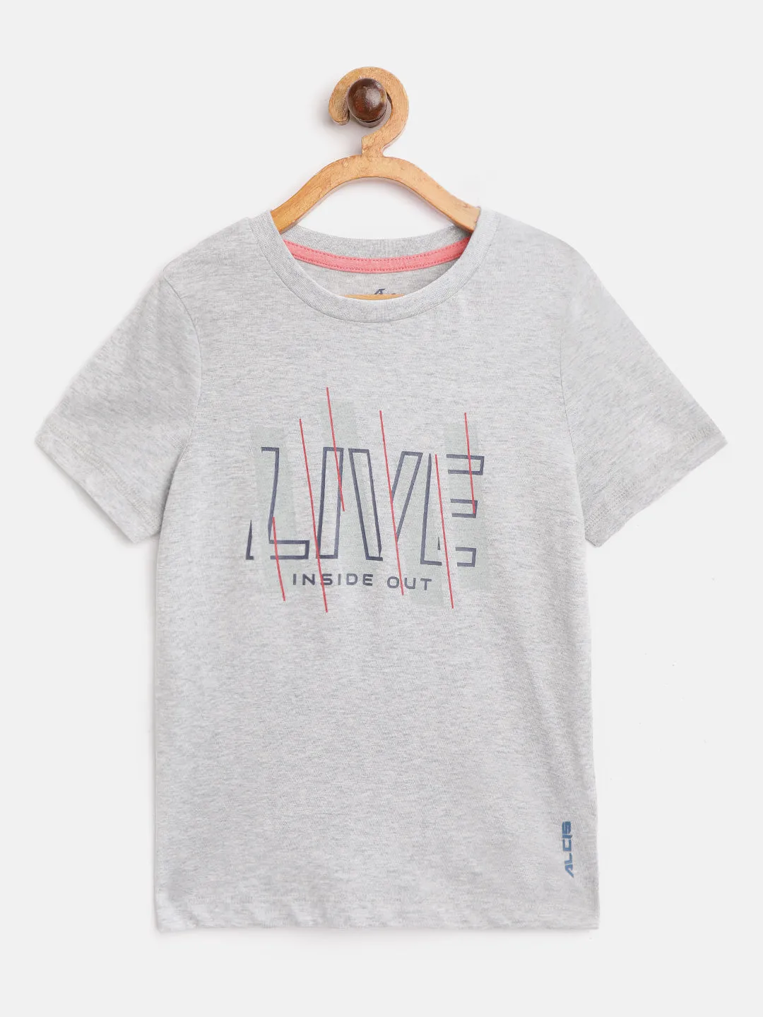 Alcis Boys Grey Melange Printed Round Neck T-shirt