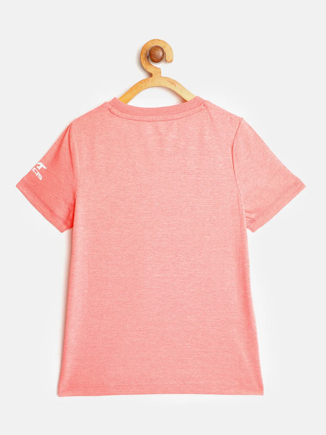 Alcis Boys Peach-Coloured & Red Brand Logo Print Round Neck T-shirt