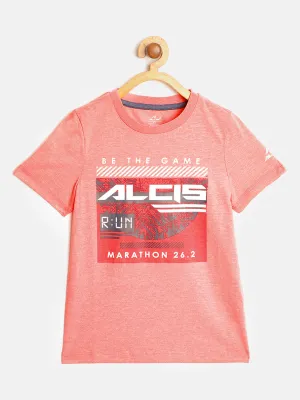 Alcis Boys Peach-Coloured & Red Brand Logo Print Round Neck T-shirt
