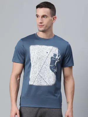 Alcis Men Blue White Printed Round Neck Badminton T-shirt