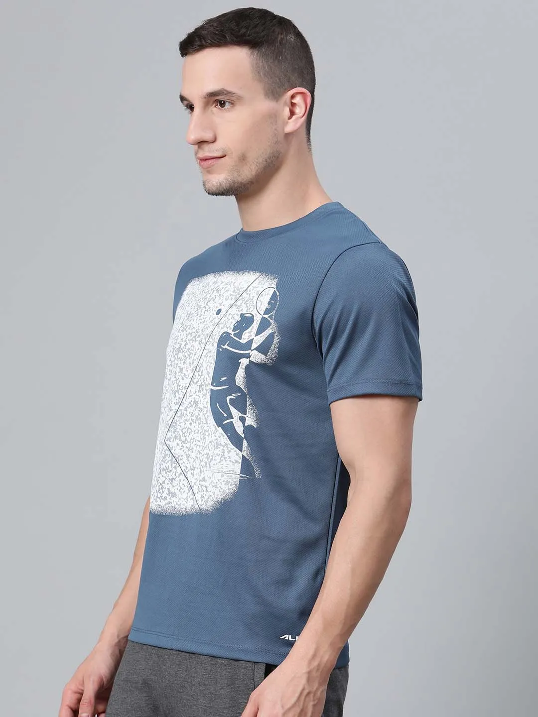 Alcis Men Blue White Printed Round Neck Badminton T-shirt