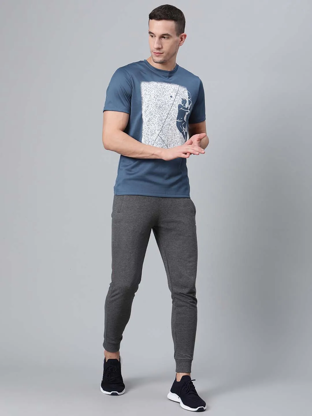 Alcis Men Blue White Printed Round Neck Badminton T-shirt
