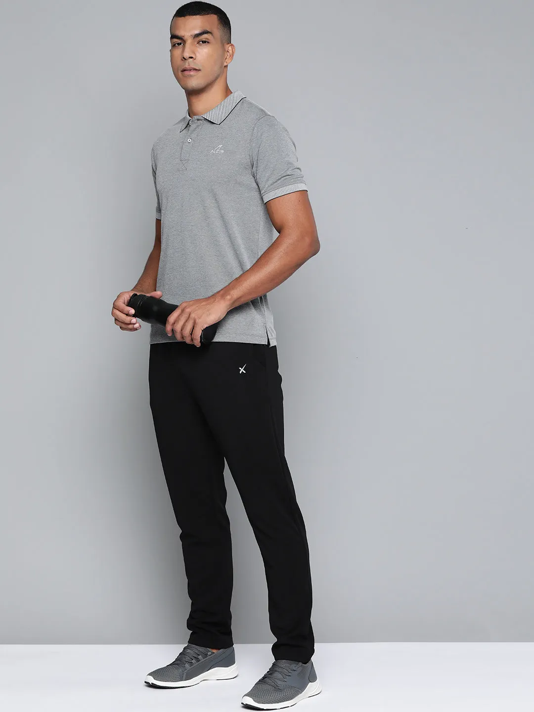 Alcis Men Grey Solid Polo Collar T-shirt