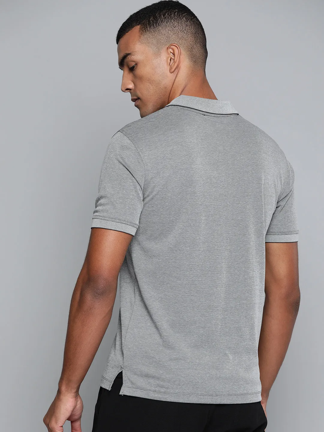 Alcis Men Grey Solid Polo Collar T-shirt