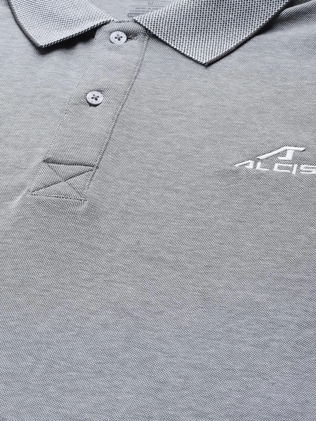 Alcis Men Grey Solid Polo Collar T-shirt