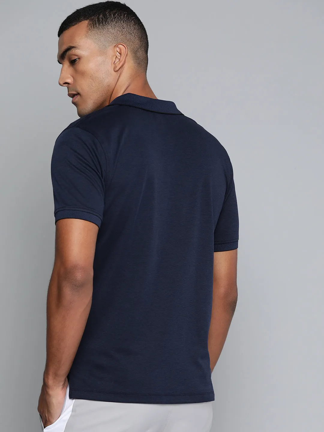 Alcis Men Navy Blue Solid Polo Collar T-shirt