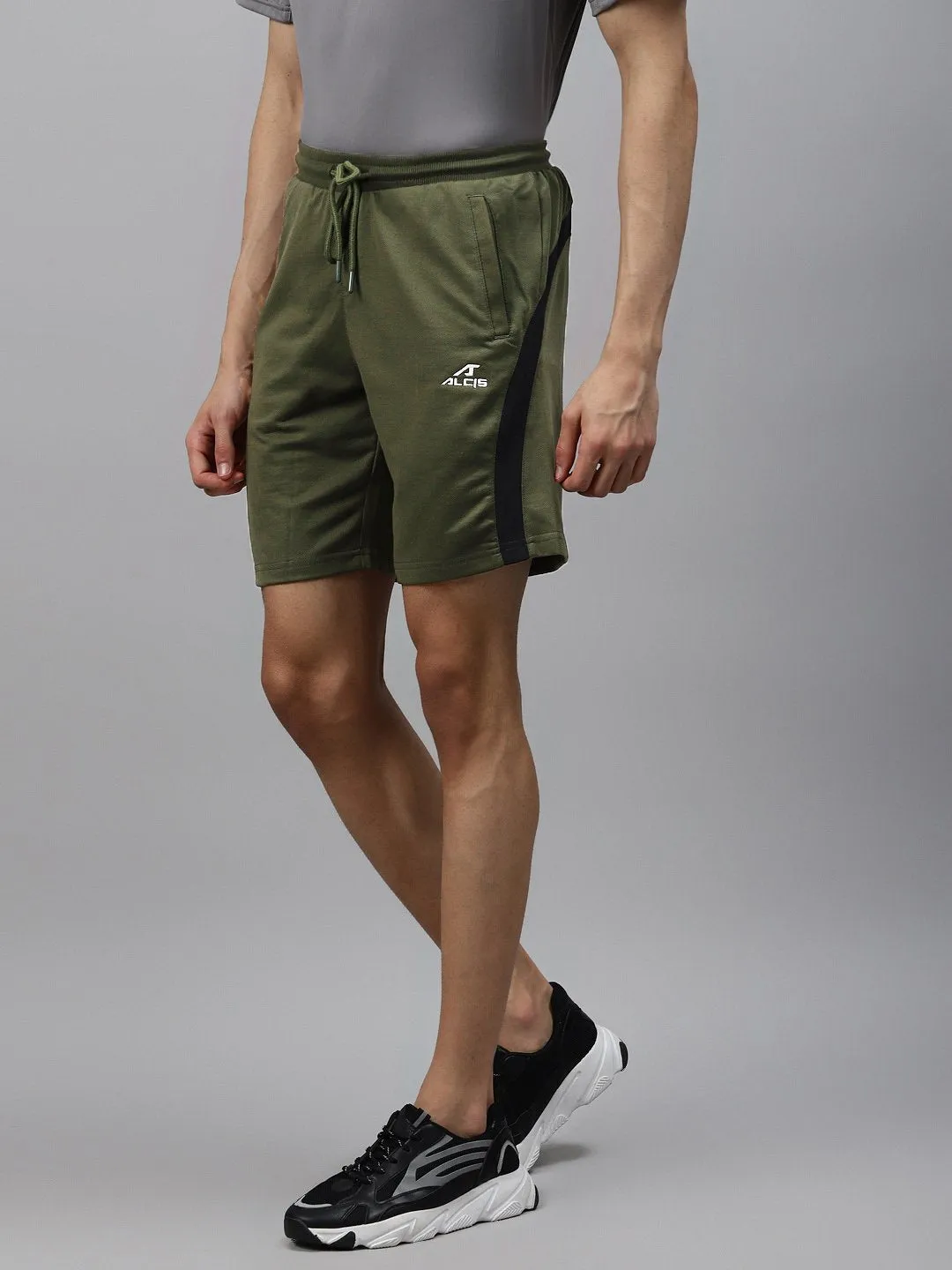 Alcis Men Olive Green Solid Regular Fit Sports Shorts-S