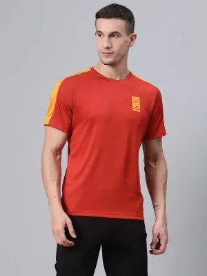 Alcis Men Rust Red Solid Round Neck Training T-shirt