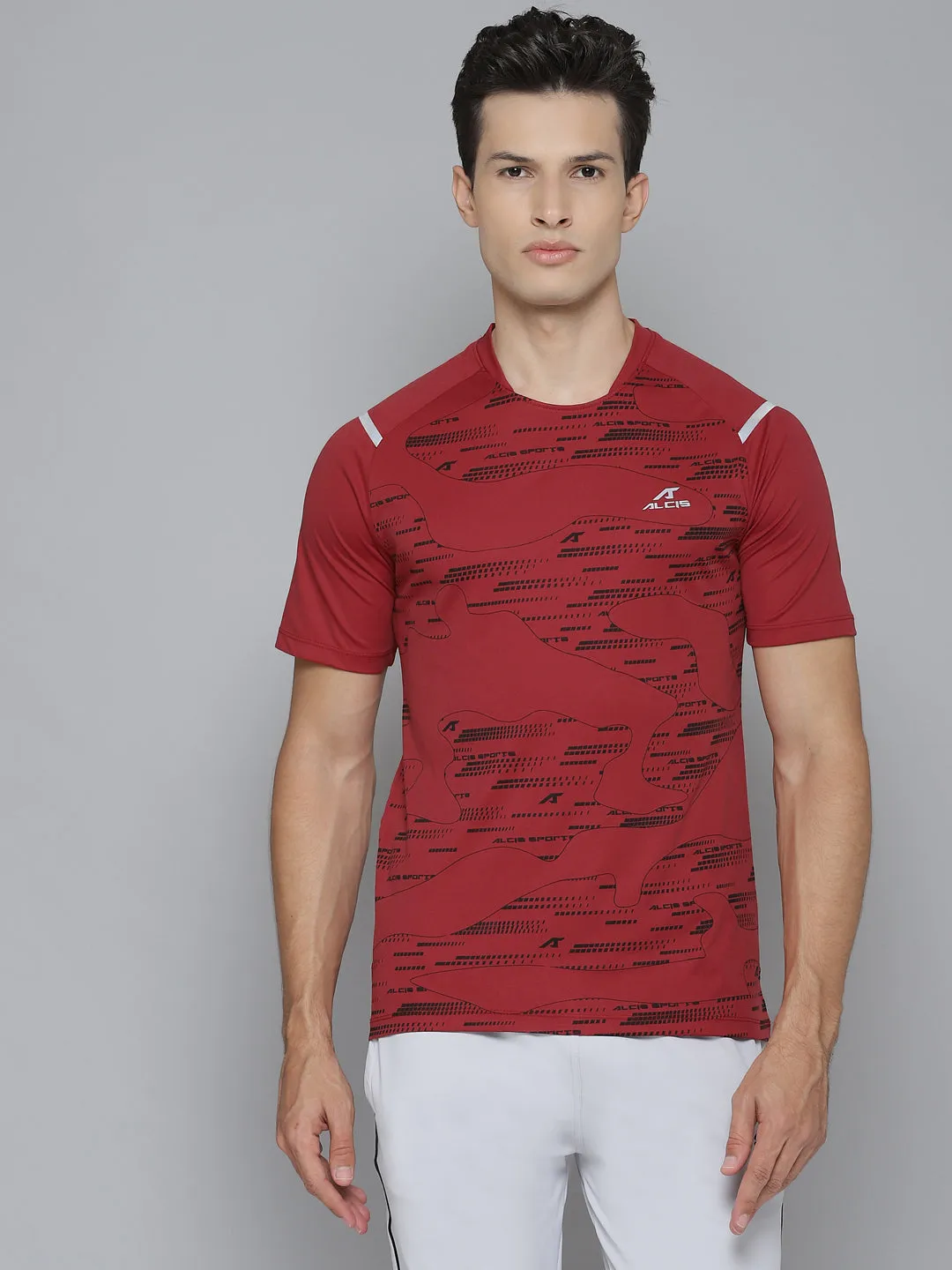 Alcis Men Self Design Red Tshirts