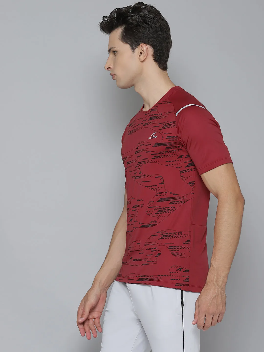 Alcis Men Self Design Red Tshirts