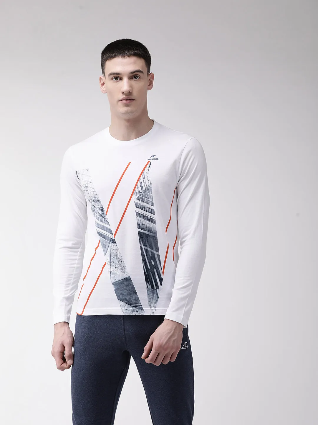 Alcis Men White Printed Round Neck T-shirt
