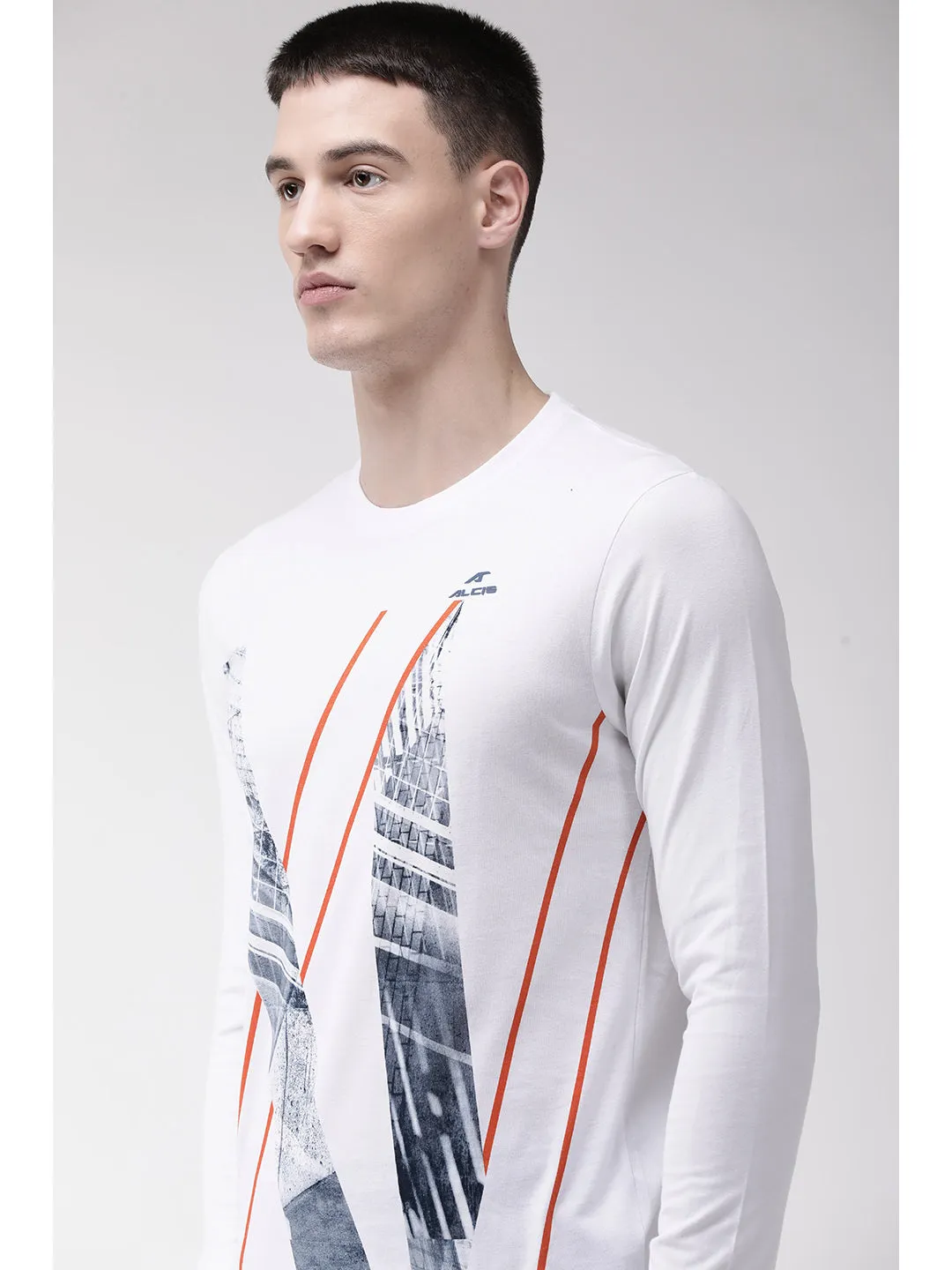 Alcis Men White Printed Round Neck T-shirt