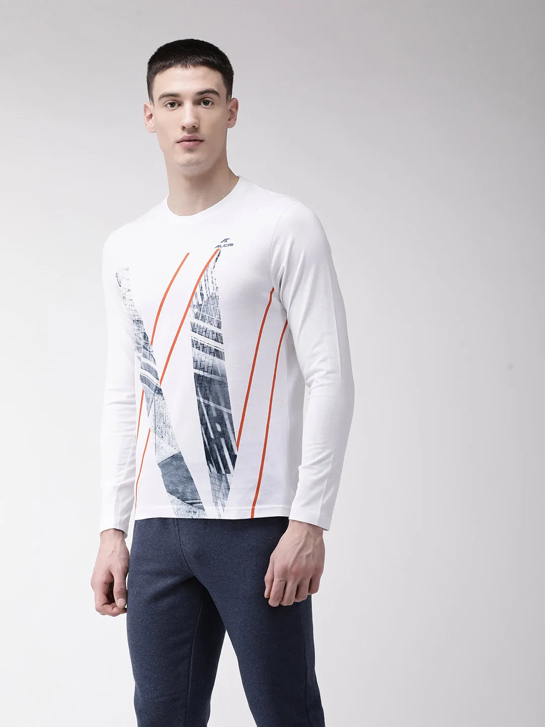 Alcis Men White Printed Round Neck T-shirt