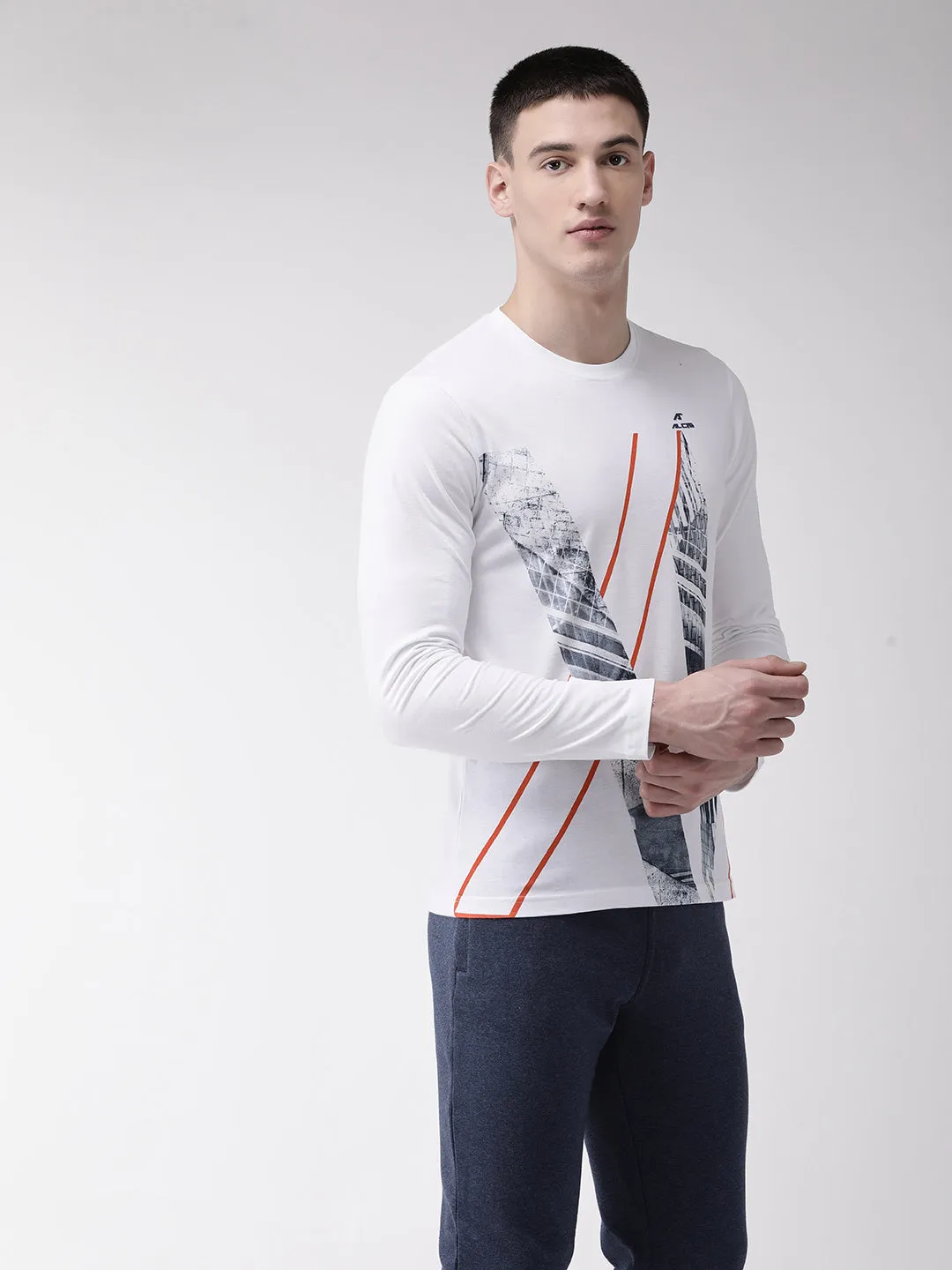 Alcis Men White Printed Round Neck T-shirt