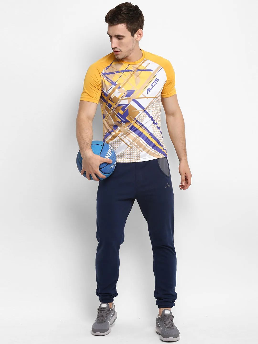 Alcis Men Yellow Printed Round Neck T-shirt
