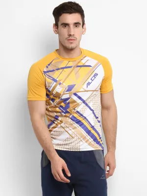 Alcis Men Yellow Printed Round Neck T-shirt
