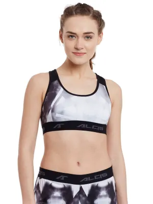 Alcis Off-White & Black Printed Training Sports Bra ALWTP158474 ALWTP158474