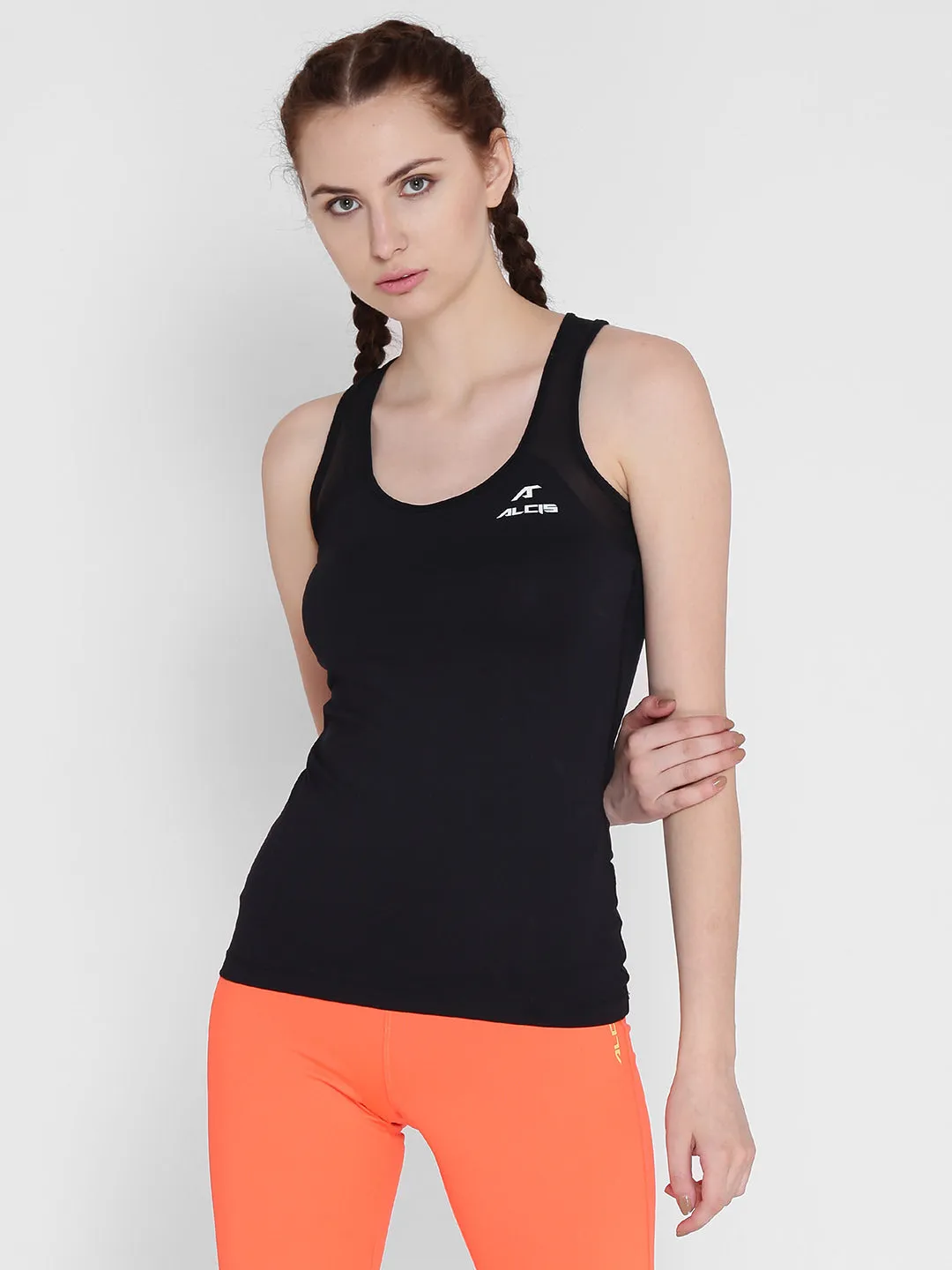 Alcis Women Black Mesh Strap Tank Top