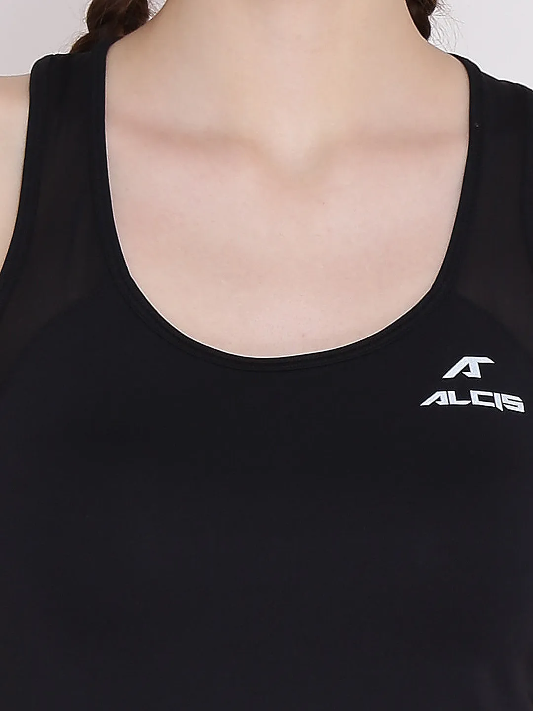 Alcis Women Black Mesh Strap Tank Top